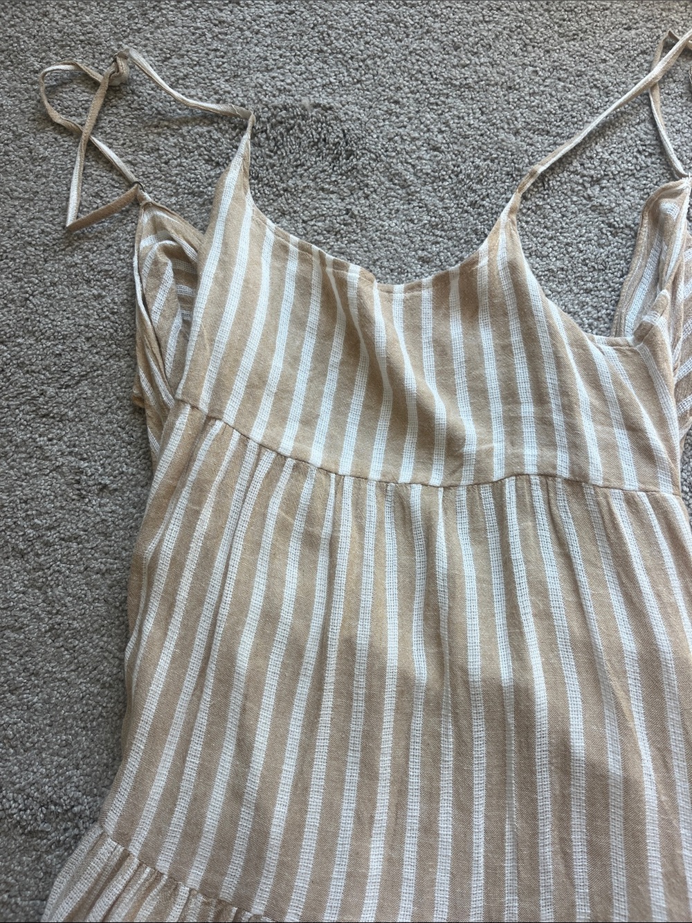 Tan and White Linen Maxi Dress - Picture 3 of 5